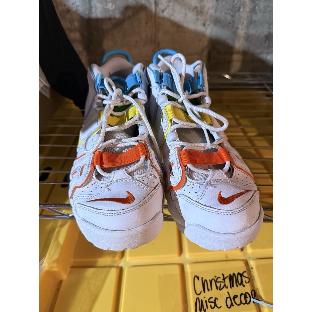 Nike Air More Uptempo BP White/Baltic Blue-Opti Yellow Shoes Size 5Y FJ4625-100 - Picture 2 of 7